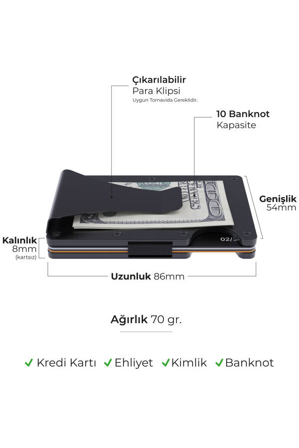 Cardx - Burano Kliplari - Yangi Avlod Minimalist Hamyon & Metall Karta Tutish - Rfid Himoyasi (QORA) - 13