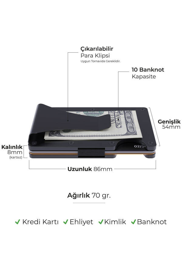 Cardx - Burano Klipsler - Yeni Nesil Minimalist Cüzdan & Metal Kartlık - Rfid Koruma (SİYAH) - 4