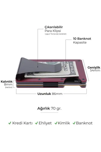 Cardx - Burano Clips - Yeni Nesil Minimalist Cüzdan & Metal Kartlık - Rfıd Koruma (WİNE RED)-Şarap Kırmızısı - 4