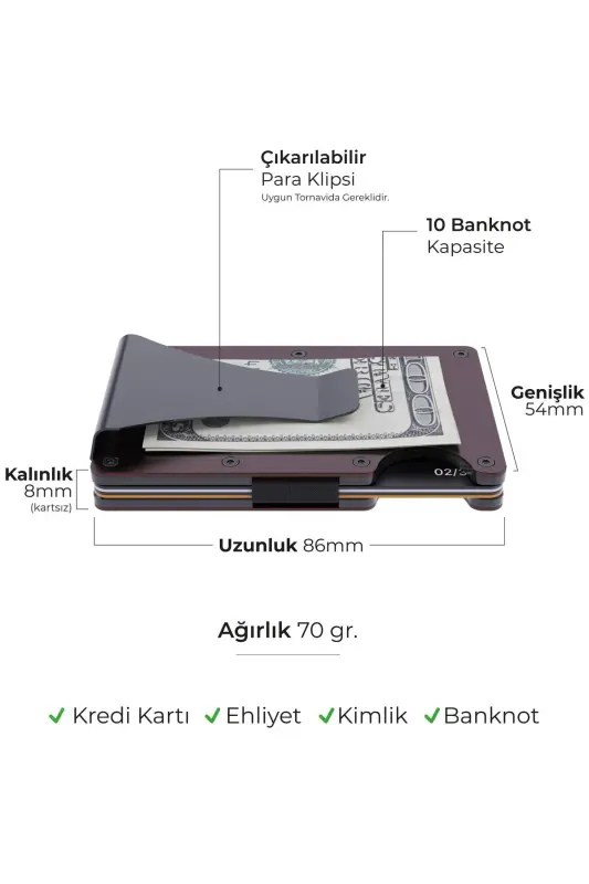 Cardx - Burano Clips - Yeni Nesil Minimalist Cüzdan & Metal Kartlık - Rfid Koruma (KAHVE)-Kahverengi - 4