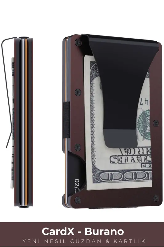 Cardx - Burano Clips - Yeni Nesil Minimalist Cüzdan & Metal Kartlık - Rfid Koruma (KAHVE)-Kahverengi - 1