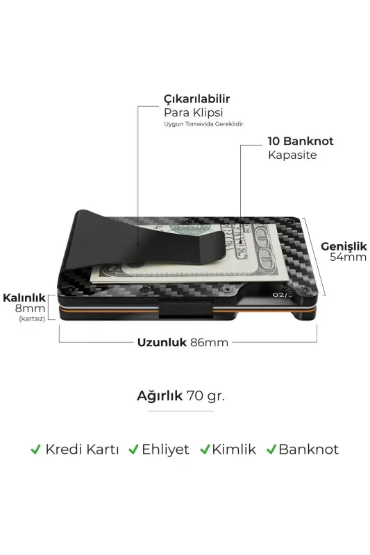 Cardx - Dark Wave Clips - Carbon Fiber Wallet & Card Holder - Money Clip, RFID Blocking (BLACK) - 5