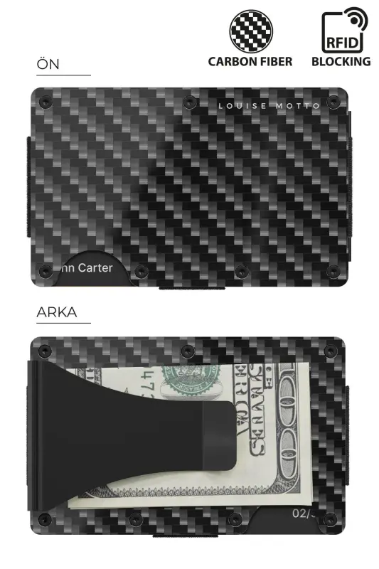 Cardx - Dark Wave Kliplar - Uglerod tolali hamyon & karta tutuvchi - Pulni ushlab turuvchi klip, RFID bloklovchi (QORA) - 3