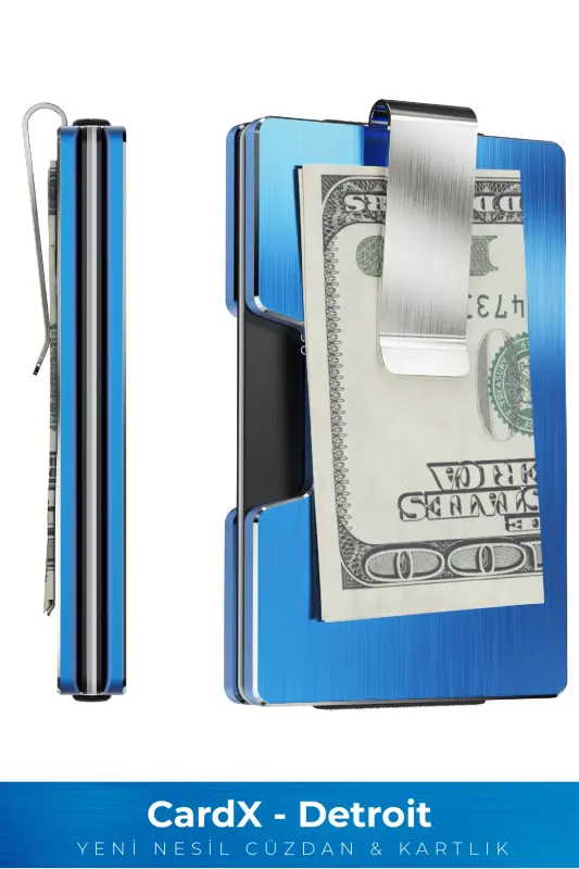 Cardx - Detroit - New Generation Aluminum Wallet & Cardholder - Rfid, Removable Clip Unisex(BLUE)-Blue - 1