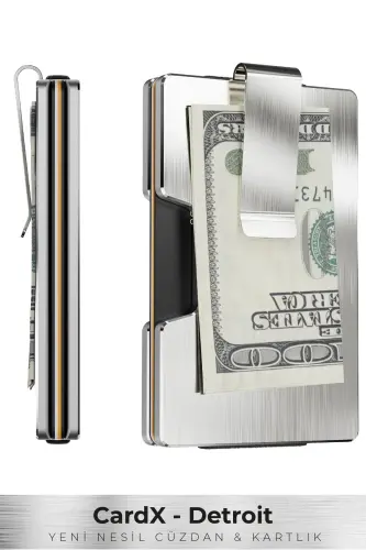 Cardx - Detroit - New Generation Metal Wallet & Card Holder - Rfid, Removable Clip (SILVER) - Metal Gray - 1