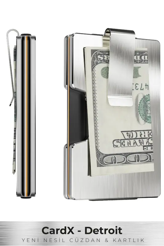 Cardx - Detroit - New Generation Metal Wallet & Card Holder - Rfid, Removable Clip (SILVER) - Metal Gray - 1