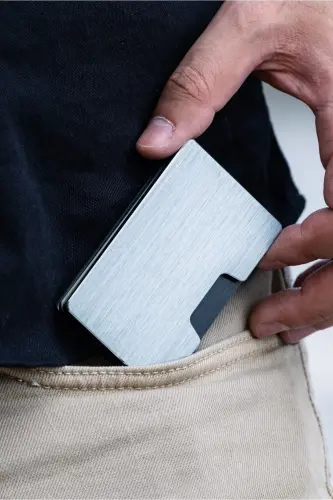 Cardx - Detroit - New Generation Metal Wallet & Card Holder - Rfid, Removable Clip (SILVER) - Metal Gray - 7
