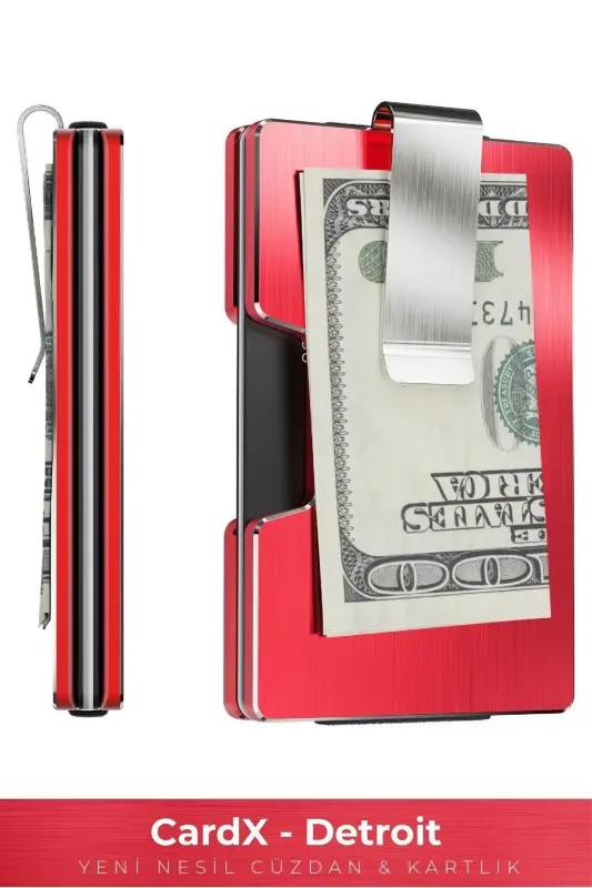Cardx - Detroit - New Generation Minimalist Wallet & Card Holder - Rfid, Removable Clip Unisex (RED)-Red - 1