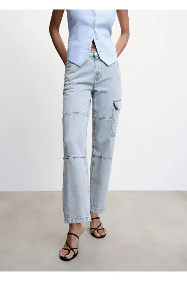 Cargo Denim Trousers with Pockets - 1