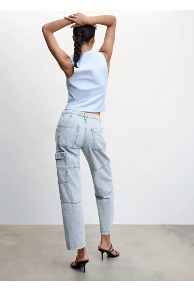 Cargo Denim Trousers with Pockets - 4