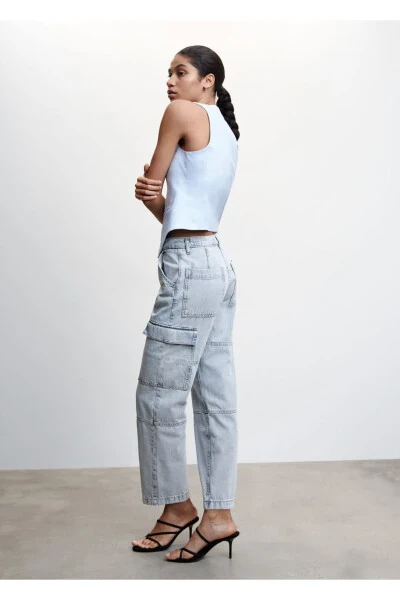 Cargo Denim Trousers with Pockets - 5