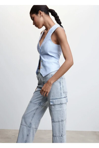 Cargo Denim Trousers with Pockets - 7