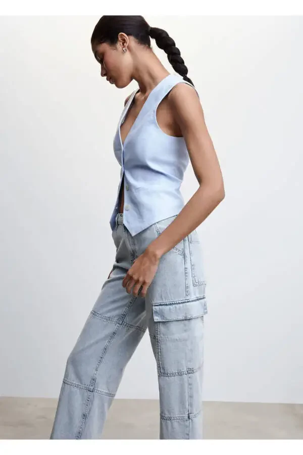 Cargo Denim Trousers with Pockets - 7