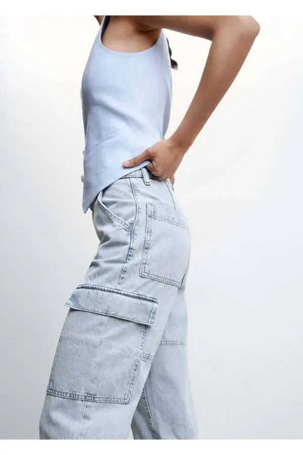Cargo Denim Trousers with Pockets - 8