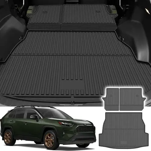Cargo Liner 2019-2024 2025 Toyota Rav4 Trunk Mat bilan mos keladi - TPE Har qanday ob-havoga mos orqa o'rindiq himoyachisi 2025 Rav4 Trunk Liner+Orqa o'rindiq matlari (Gibridni o'z ichiga oladi) 
