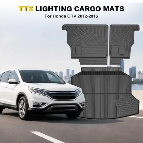 Cargo Liner & Backrest Mat for Honda CRV 2012-2016 | Custom Fit TPE Trunk Mat, Waterproof All Weather, Easy Clean for Family Use, Black - 2