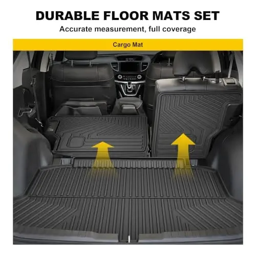Cargo Liner & Backrest Mat for Honda CRV 2012-2016 | Custom Fit TPE Trunk Mat, Waterproof All Weather, Easy Clean for Family Use, Black - 4