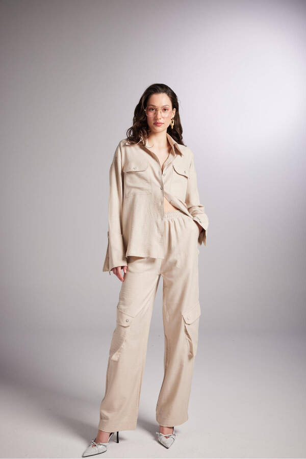 Cargo Pocket Elastic Waist Julia Pants Beige - 11