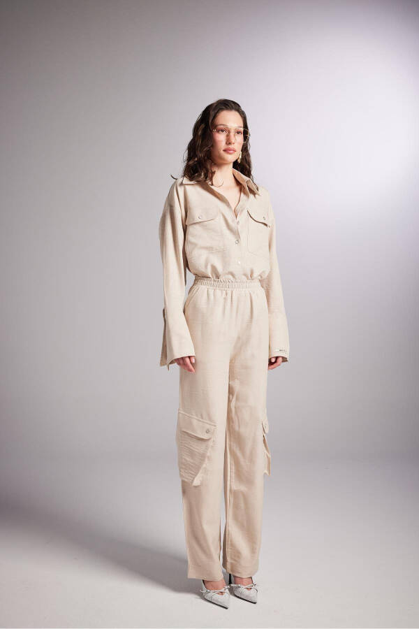Cargo Pocket Elastic Waist Julia Pants Beige - 12