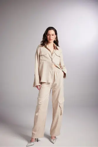 Cargo Pocket Elastic Waist Julia Pants Beige - 4