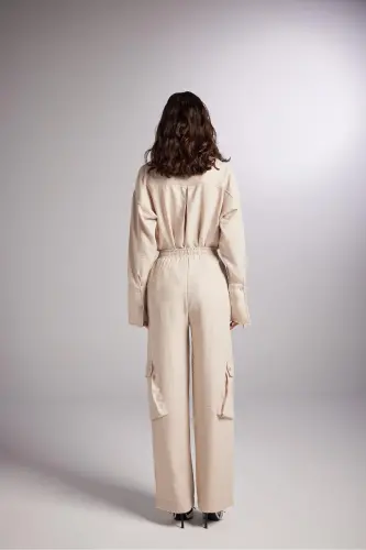 Cargo Pocket Elastic Waist Julia Pants Beige - 6