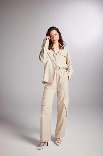 Cargo Pocket Elastic Waist Julia Pants Beige - 8