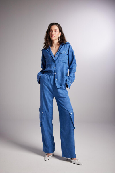 Cargo Pocket Elastic Waist Julia Pants Blue - HOLLY LOLLY (1)