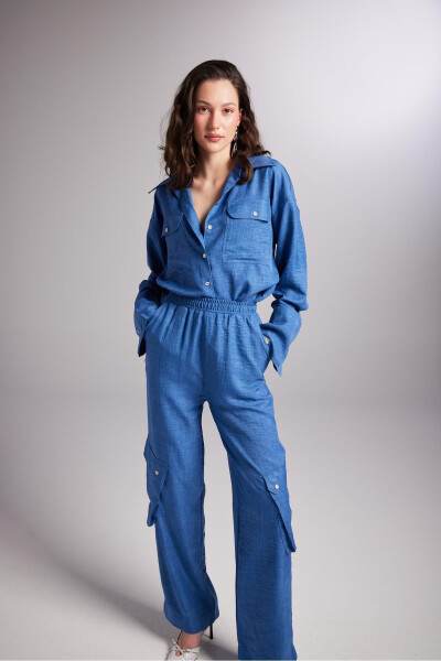 Cargo Pocket Elastic Waist Julia Pants Blue - 3