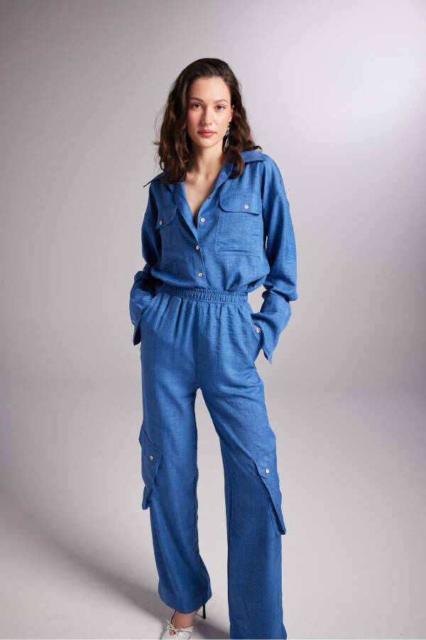 Cargo Pocket Elastic Waist Julia Pants Blue - 3