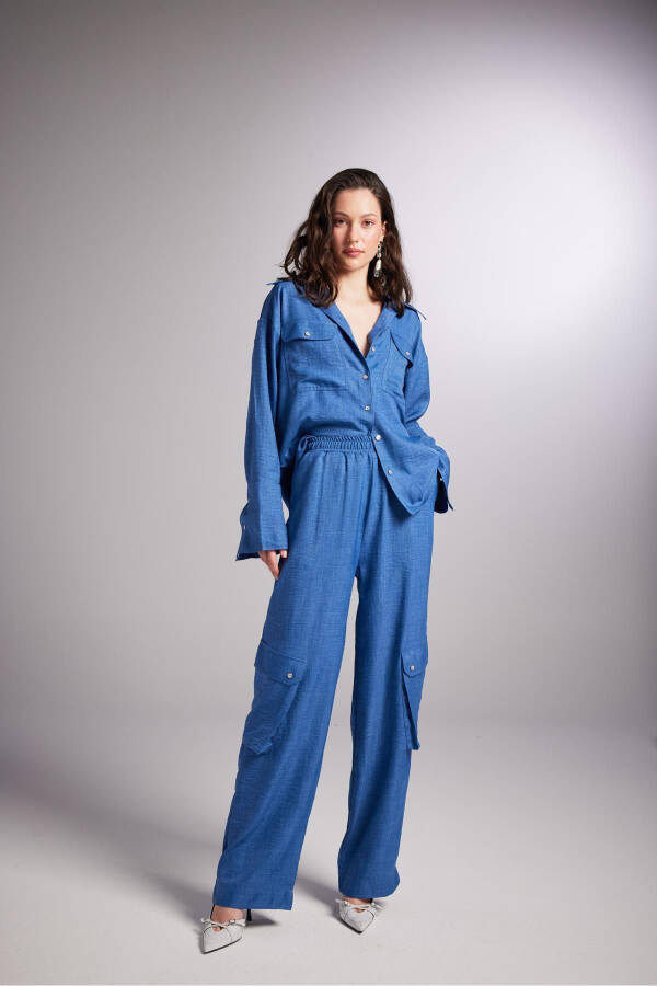 Cargo Pocket Elastic Waist Julia Pants Blue - 4