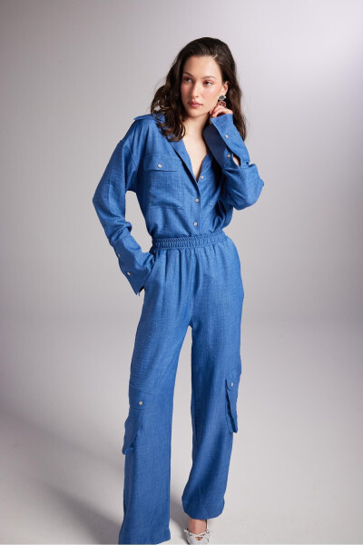 Cargo Pocket Elastic Waist Julia Pants Blue - 7