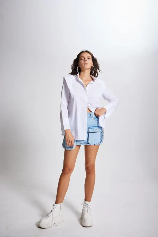 Cargo Pocket Mini Arina Jean Skirt Blue - 7