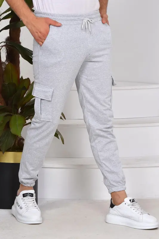 Cargo Pocket Unisex Jogger Pants with Elastic Ankles - Gray - STRAW