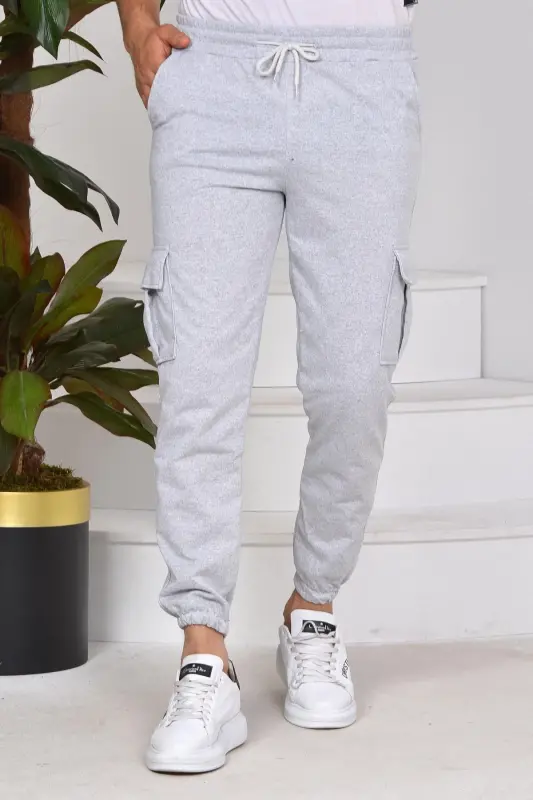 Cargo Pocket Unisex Jogger Pants with Elastic Ankles - Gray - 2
