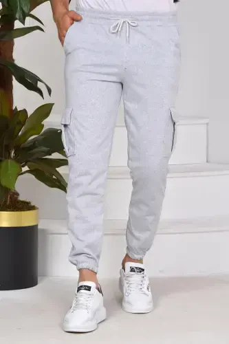 Cargo Pocket Unisex Jogger Pants with Elastic Ankles - Gray - STRAW (1)