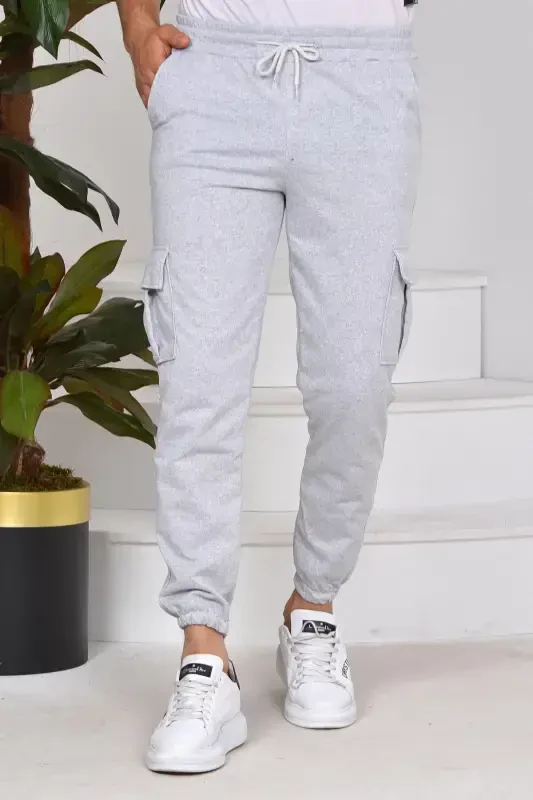 Cargo Pocket Unisex Jogger Pants with Elastic Ankles - Gray - 2