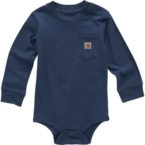 Carhartt Unisex Baby Long-Sleeve Bodysuit | Boys' & Girls' Long-Sleeve Bodysuit | 100% Cotton Jersey | Carhartt Chest Pocket | Tagless Neck Label - 1