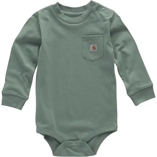 Carhartt Unisex Baby Long-Sleeve Bodysuit | Boys' & Girls' Long-Sleeve Bodysuit | 100% Cotton Jersey | Carhartt Chest Pocket | Tagless Neck Label - 1