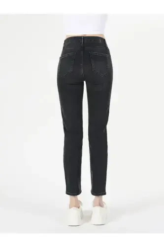 Slim Fit Orta Bel Düz Paça Kadın Siyah Jean Pantolon - 2