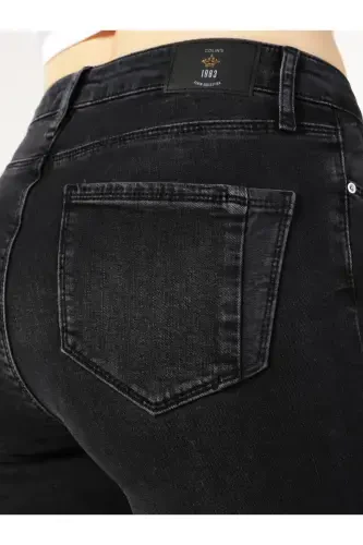 Slim Fit Orta Bel Düz Paça Kadın Siyah Jean Pantolon - 7