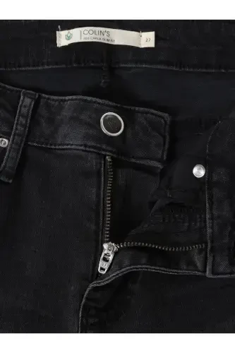 Slim Fit Orta Bel Düz Paça Kadın Siyah Jean Pantolon - 8