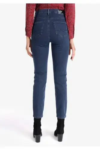Slim Fit Orta Bel Düz Paça Kadın İndigo Fermuarlı Jean Pantolon - 2