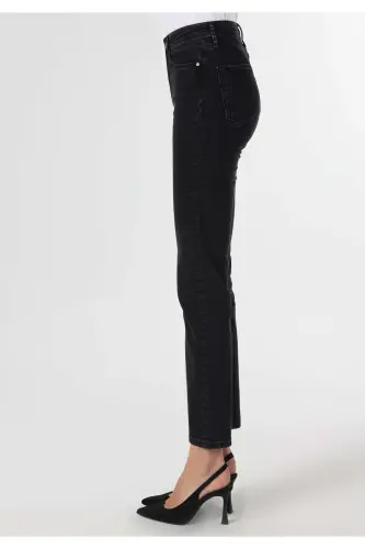 Slim Fit Orta Bel Düz Paça Kadın Siyah Fermuarlı Jean Pantolon - DALE WASH - 5