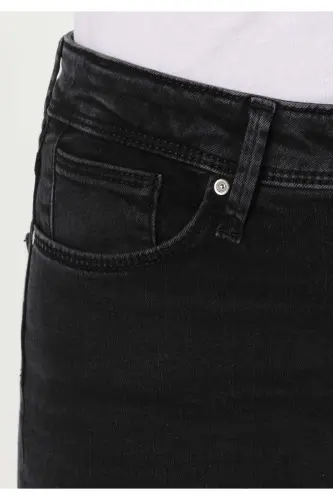 Slim Fit Orta Bel Düz Paça Kadın Siyah Fermuarlı Jean Pantolon - DALE WASH - 6
