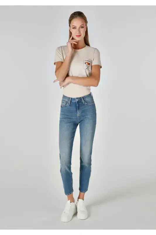 Carla Slim Fit oddiy bel to'g'ri oyoqli ko'k ayollar jinsi shimini. - 3