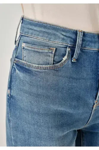 Carla Slim Fit oddiy bel to'g'ri oyoqli ko'k ayollar jinsi shimini. - 5