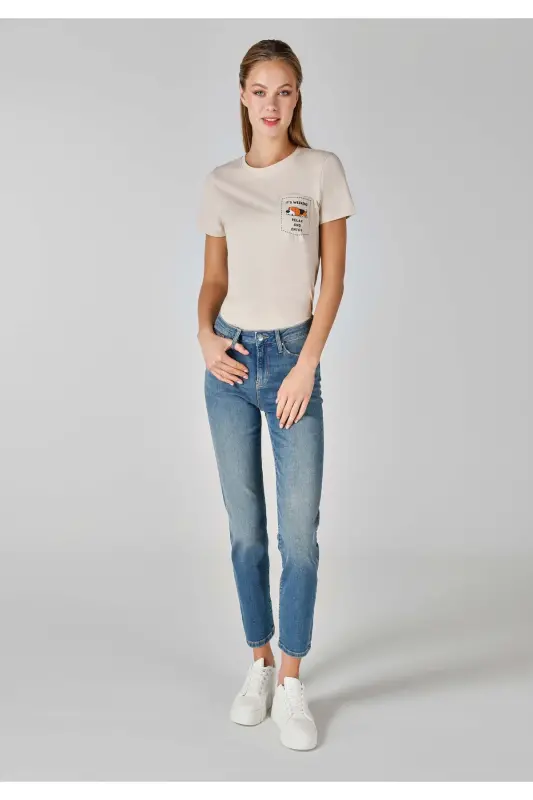 Carla Slim Fit oddiy bel to'g'ri oyoqli ko'k ayollar jinsi shimini. - 1