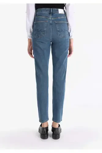 Carla Straight Leg Mid Rise Blue Denim Women's Pants - 2