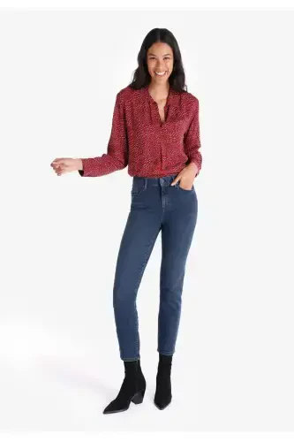 Carla Straight Leg Mid Rise Blue Women's Pants - 3
