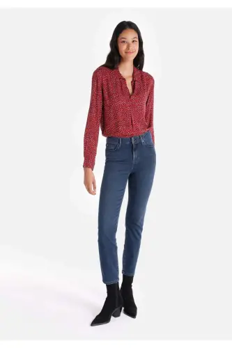 Carla Straight Leg Mid Rise Blue Women's Pants - 1